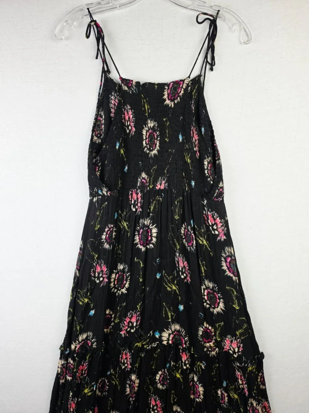 Free People Intimately Garden Party Maxi Dress Tiered Black Floral Boho size M